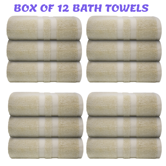 Wholesale Turkwell Bath Towels 100% Combed Cotton, 27x54 in, Beige, BOX of 12
