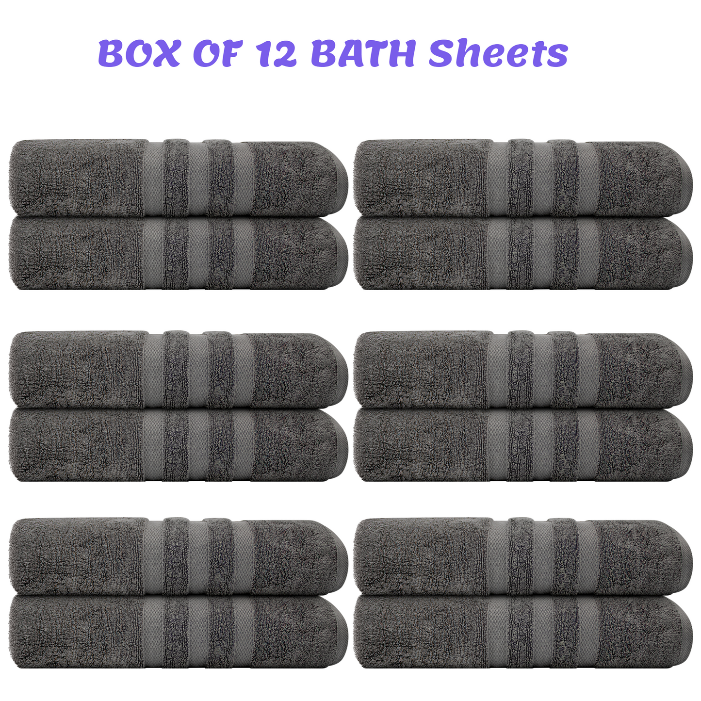 Wholesale Turkwell Bath Sheets Towels, 100% Combed Cotton, 35x70 in, Extra Large, Gray, BOX of 12