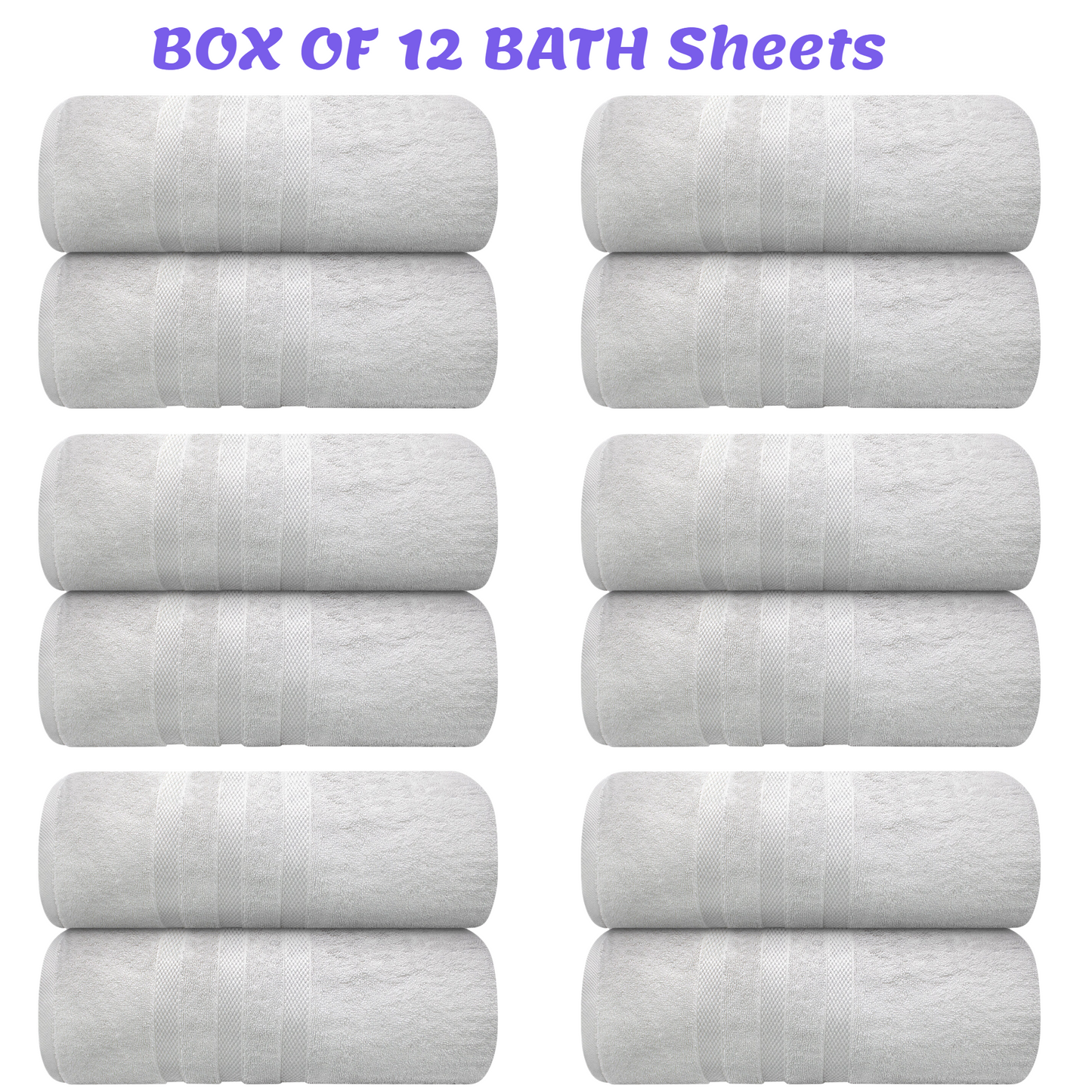 Wholesale Turkwell Bath Sheets Towels, 100% Combed Cotton, 35x70 in, Extra Large, White, BOX of 12