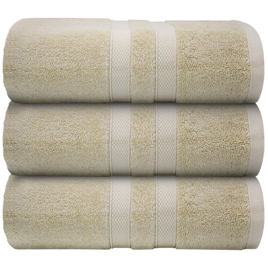 Turkwell Luxury Bath Towels Set, 100% Combed Cotton, 27x54 in, Beige Bath Towel Set of 3