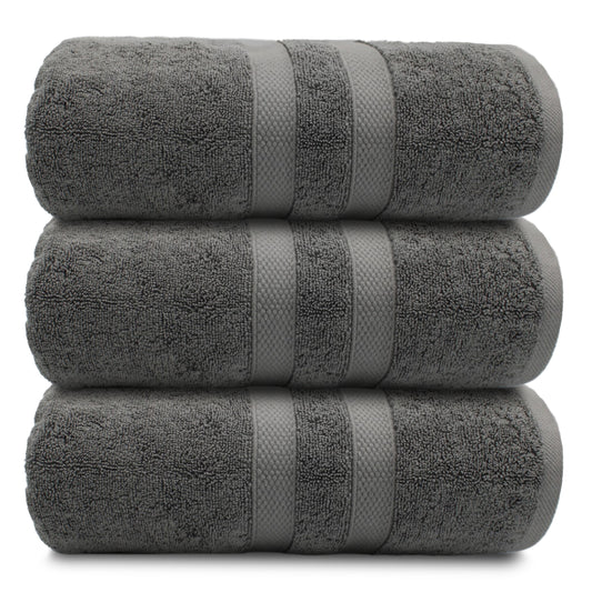 Turkwell Luxury Bath Towels Set, 100% Combed Cotton, 27x54 in, Gray Bath Towel Set of 3
