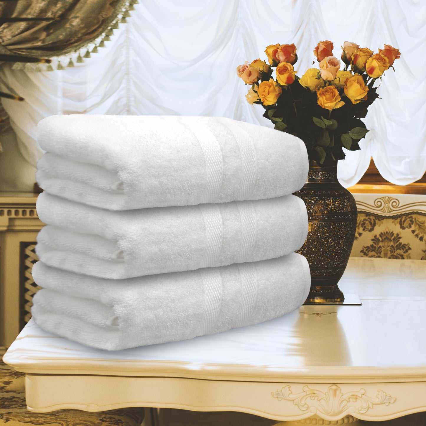 Turkwell Luxury Bath Towels Set, 100% Combed Cotton, 27x54 in, White Bath Towel Set of 3