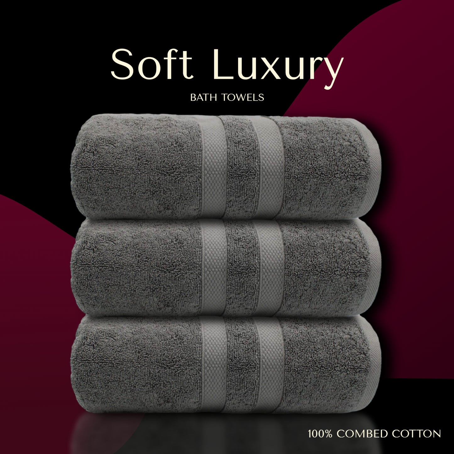 Turkwell Luxury Bath Towels Set, 100% Combed Cotton, 27x54 in, Gray Bath Towel Set of 3